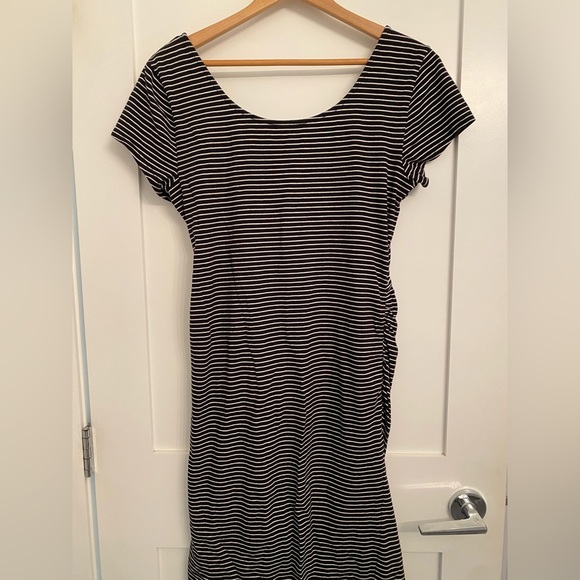 Black + White Striped Maternity Dress - Picture 2 of 4